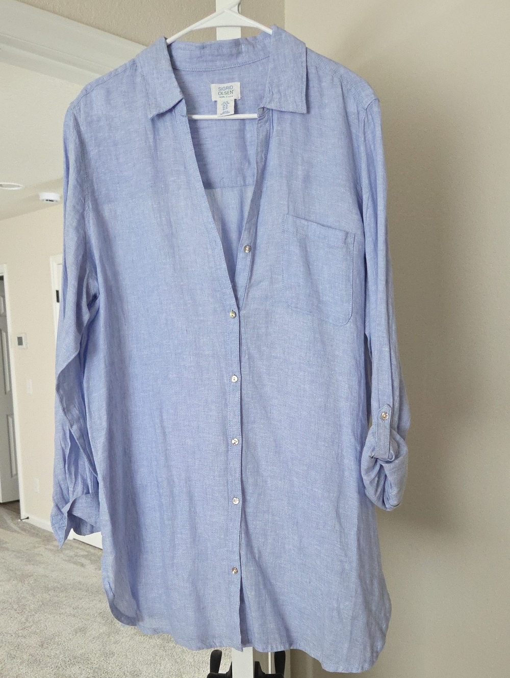 Sigrid Olsen Light Blue Casual Button-Down Shirt Dress